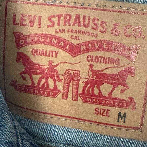 Levis Jacket Womens Medium Blue Denim Trucker Medium Wash Stretch Jean Pockets - Picture 6 of 11